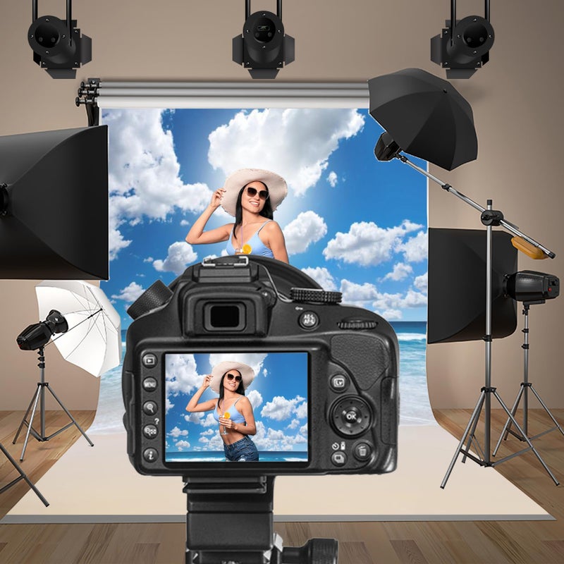Baocicco 5x7ft Seaside Beach Backdrop Blue Pure Sea Water Backdrops Blue Sky White Cloud Seaside Wedding Tropical Siesta Back Ddrop Holiday Festival Photo Shooting Props Booth Props - Image 2